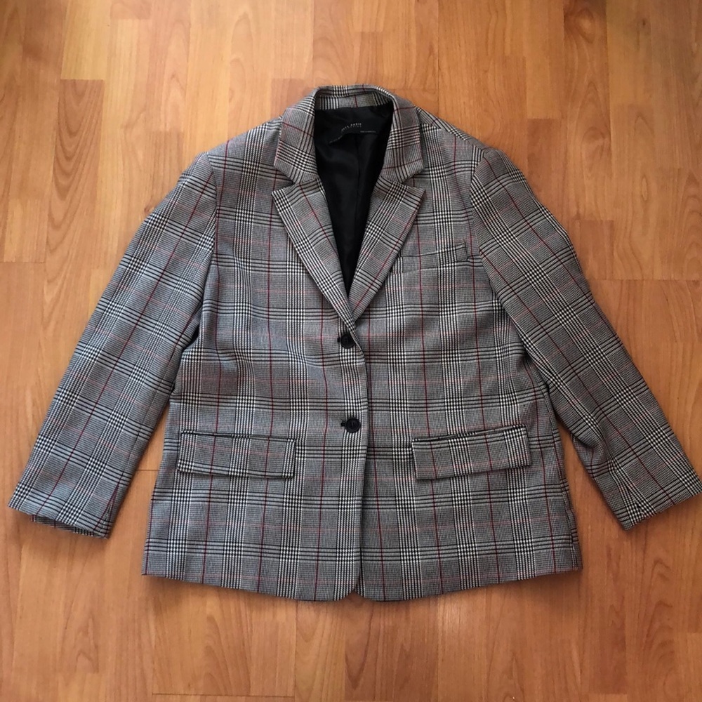 Zara size Large black plaid blazer